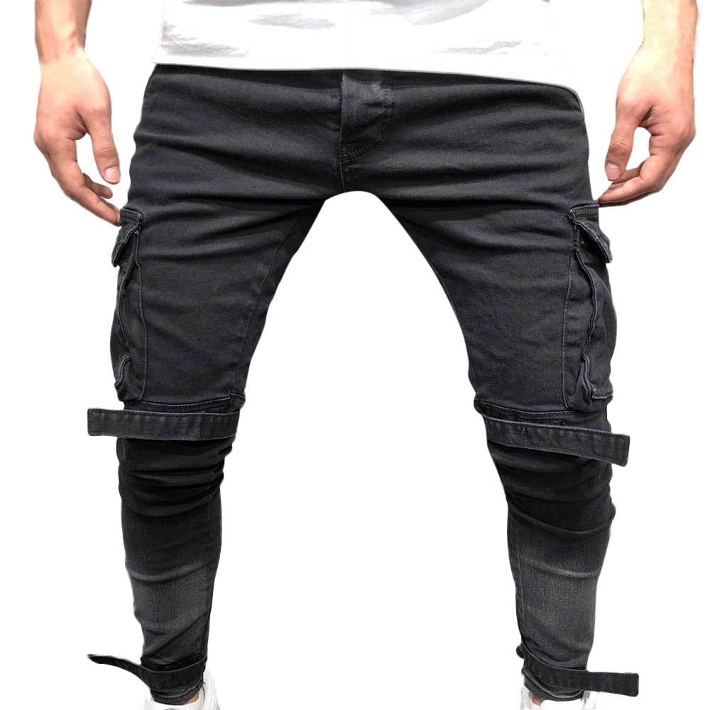 Men Casual Cotton Denim Jeans Pants Straight Leg Trousers Pleated Front |  eBay